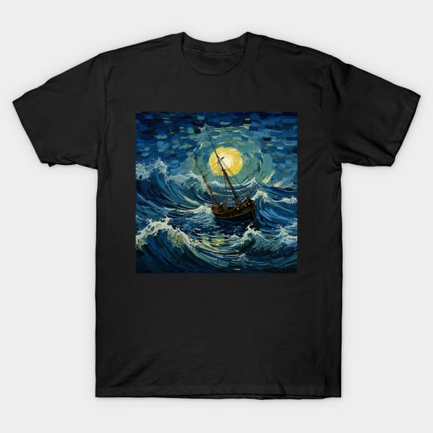 Ship on Storm Sea T-Shirt by SzlagRPG